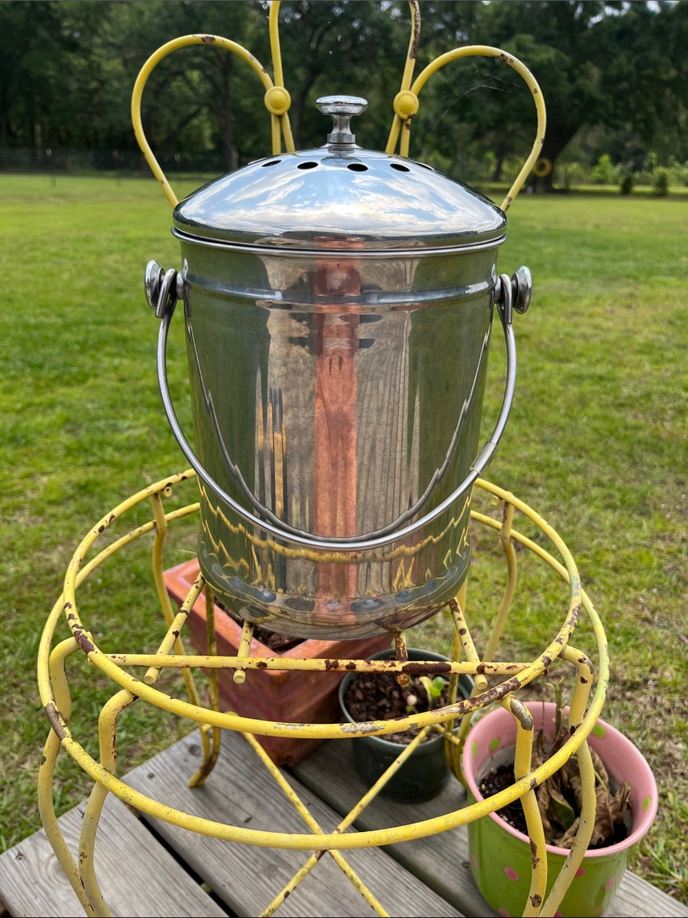 Vintage Style Silver Compost Pail with Lid